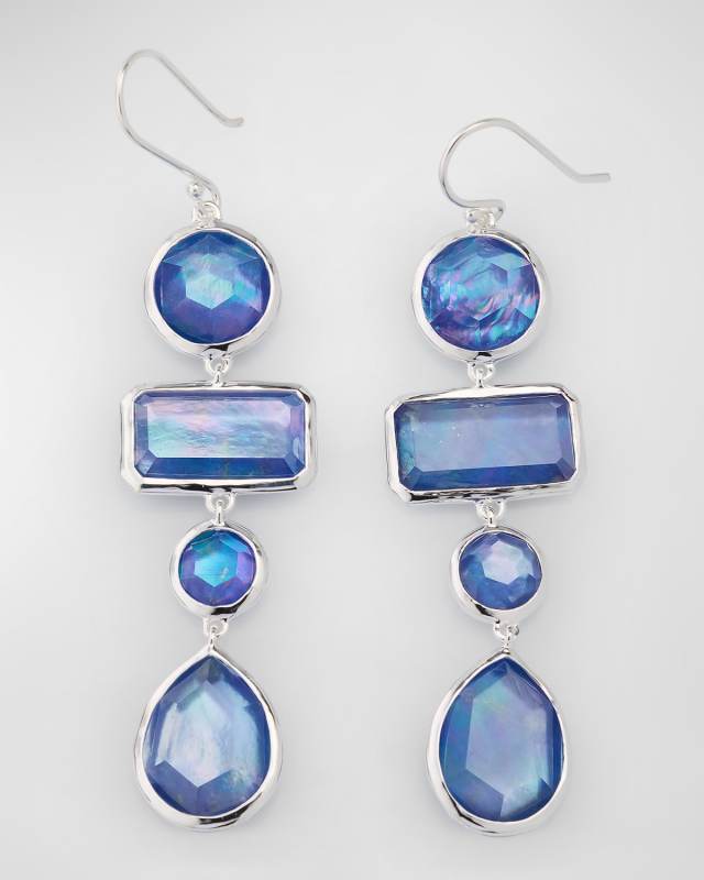 Rock Candy Large Mixed-Cut 4-Tier Earrings in Rock Crystal, MOP and Lapis Triplet